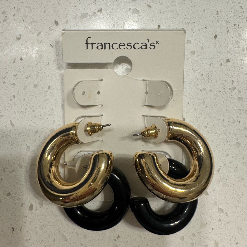 Francesca's Collections Gold and Black Double Hoop Earrings